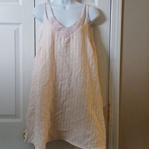 Umgee pink ivory striped V neck spaghetti  strap dress  Sz L NWOT